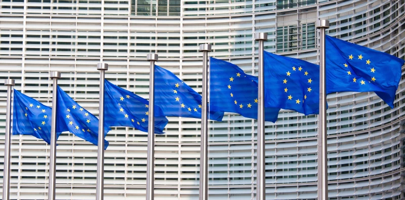 EU-flaggor vid parlamentet.