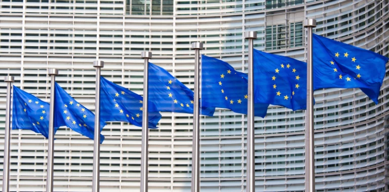 EU-flaggor vid parlamentet.