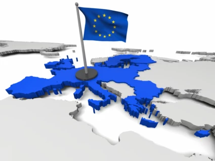 EU-flagga på karta.