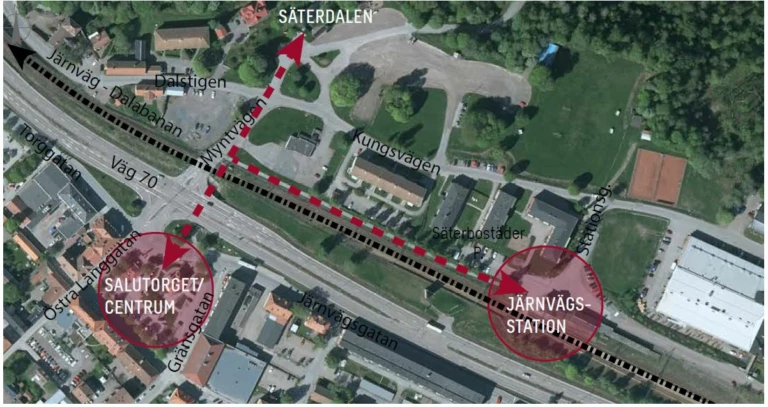 Illustration över karta med parkering i centrala Säter