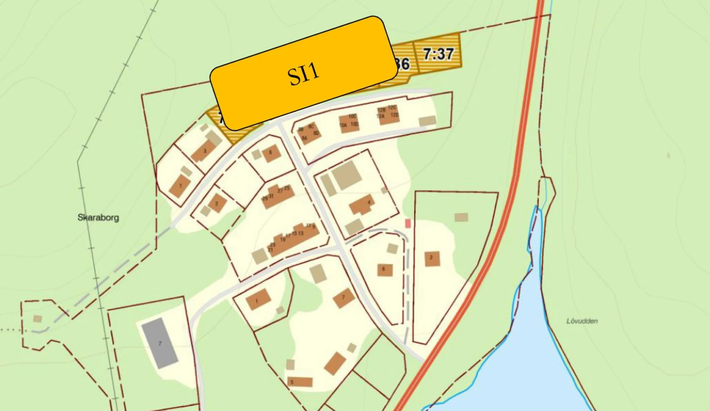Karta som visar föreslagna områden för boendeförsörjning i Silvberg.