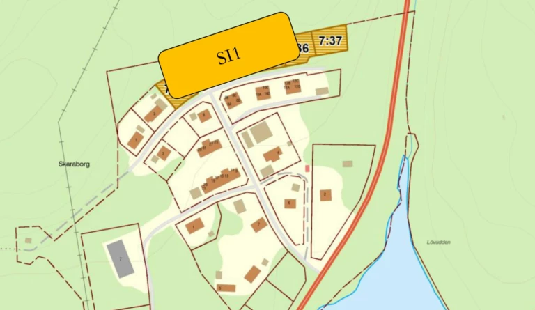 Karta som visar föreslagna områden för boendeförsörjning i Silvberg.