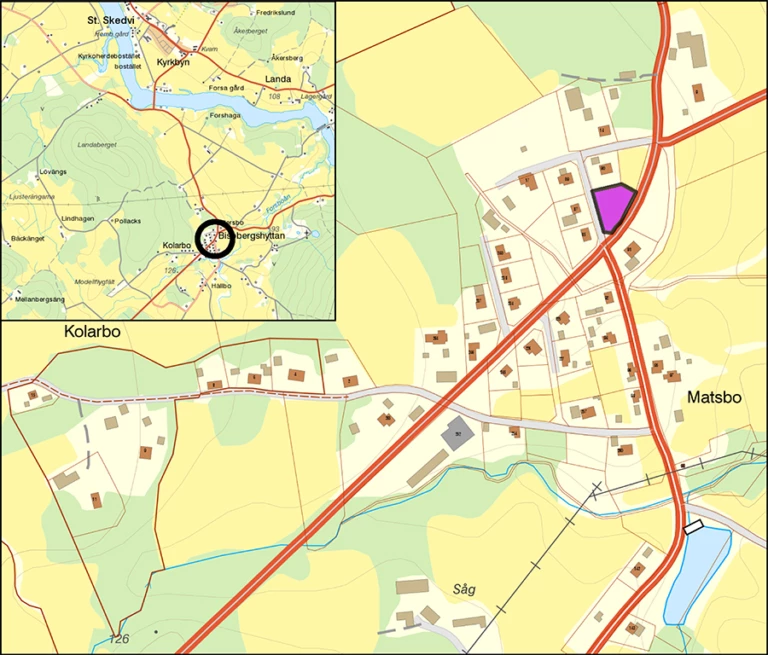 Karta över ledig tomt i Stora Skedvi.