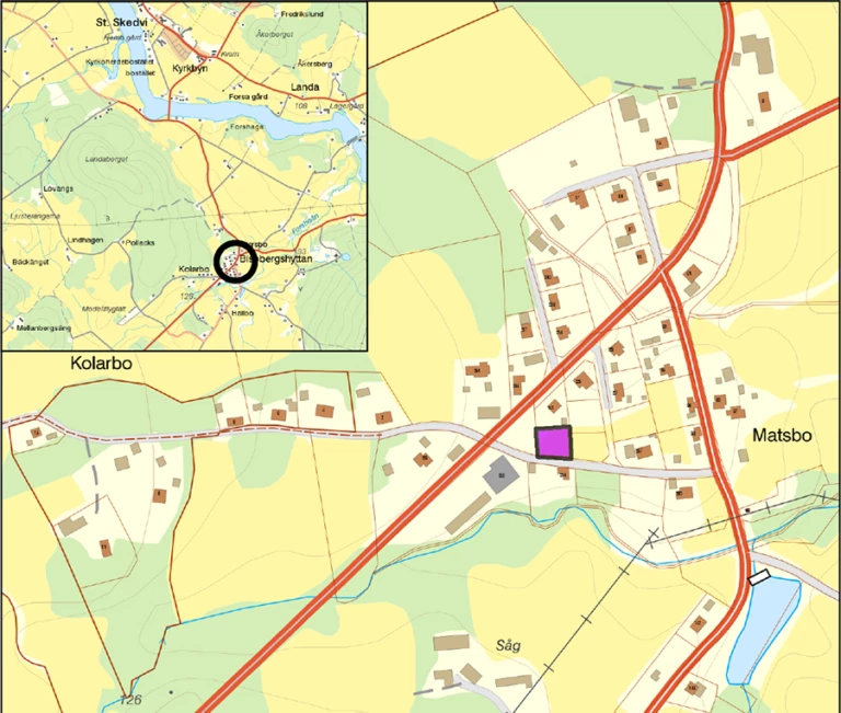Karta över ledig tomt i Stora Skedvi.