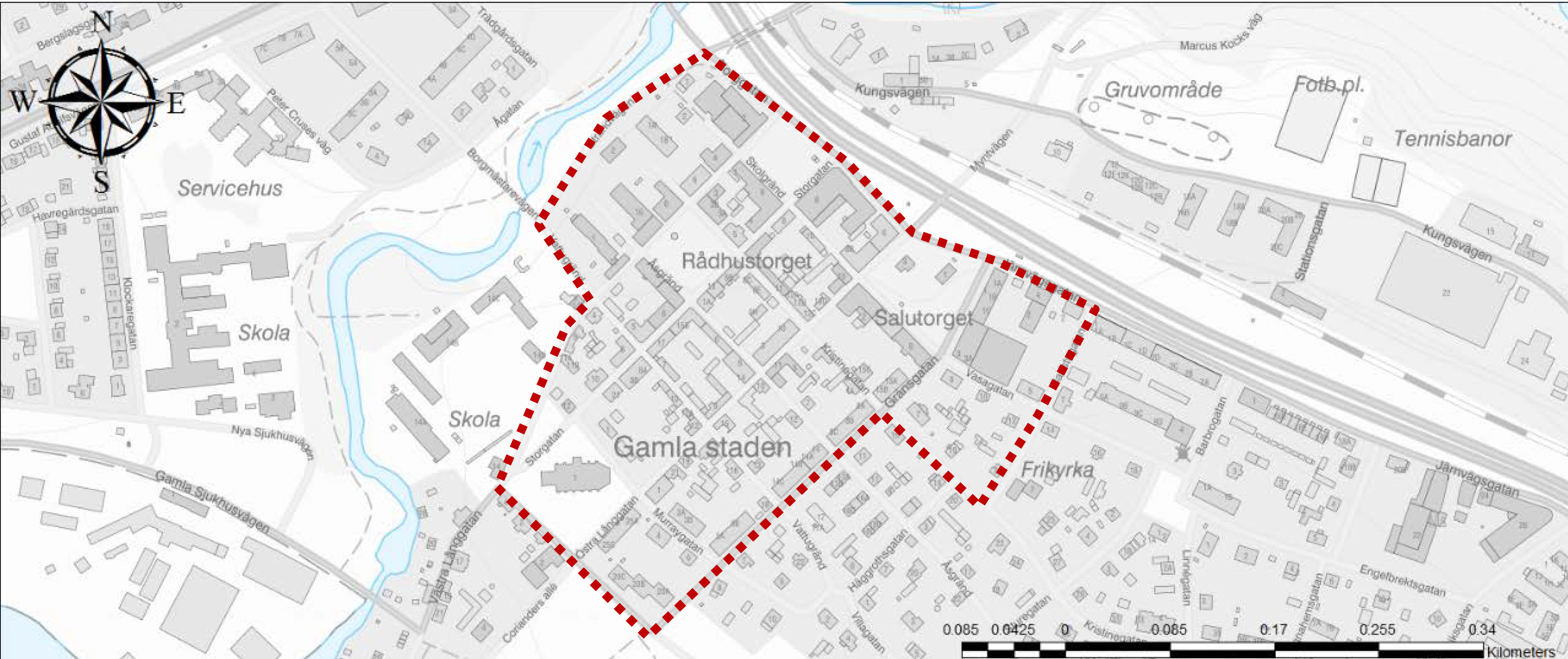 Karta över centrumområdet i Säter