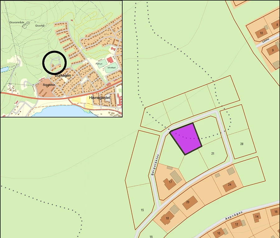 Karta över ledig tomt i kvarteret Oxen Säter.