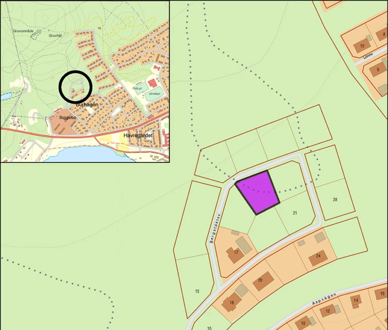 Karta över ledig tomt i kvarteret Oxen Säter.