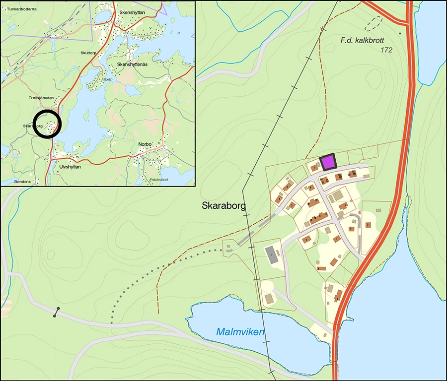 Karta över ledig tomt i Ulfshyttan.