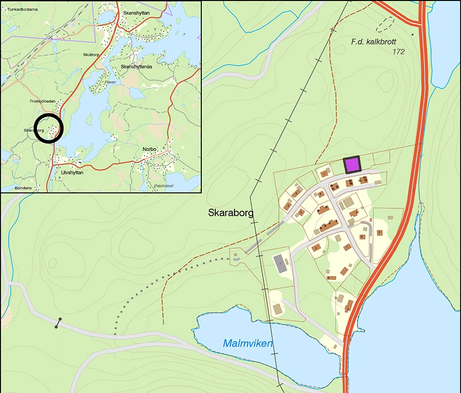Karta över ledig tomt i Ulfshyttan.