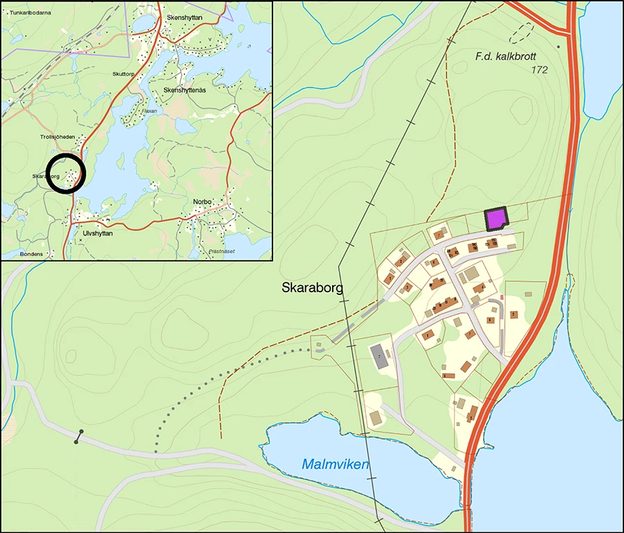 Karta över ledig tomt i Ulfshyttan.