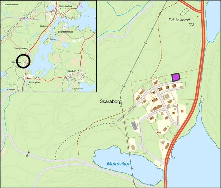 Karta över ledig tomt i Ulfshyttan.