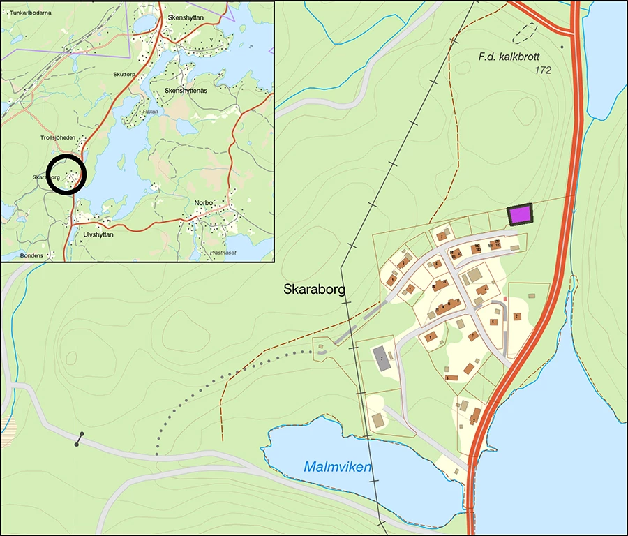 Karta över ledig tomt i Ulfshyttan.