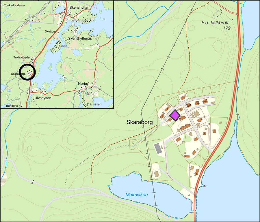 Karta över ledig tomt i Ulfshyttan.