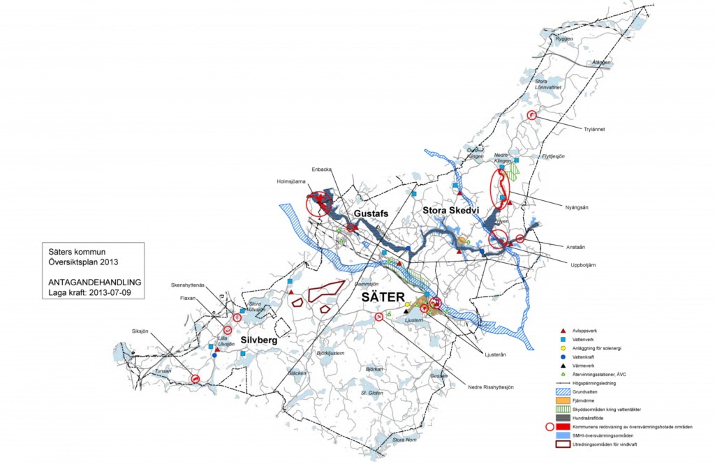 Karta över områden för energi och teknik i Säters kommun