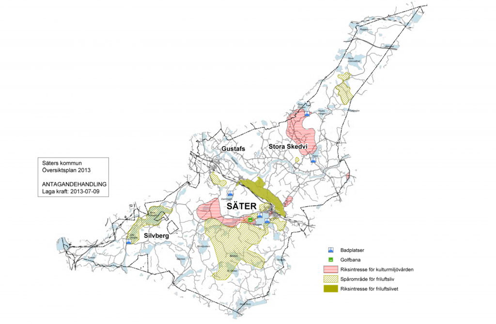 Kartbild över områden för friluftsliv och rekreation i Säters kommun