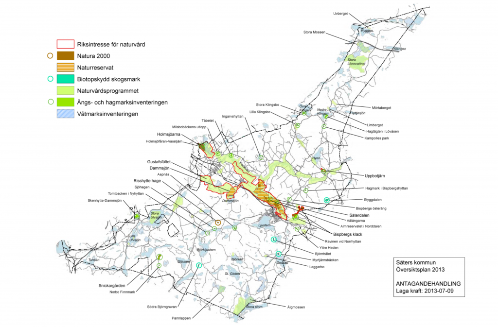 Karta över naturvårdsområden i Säters kommun