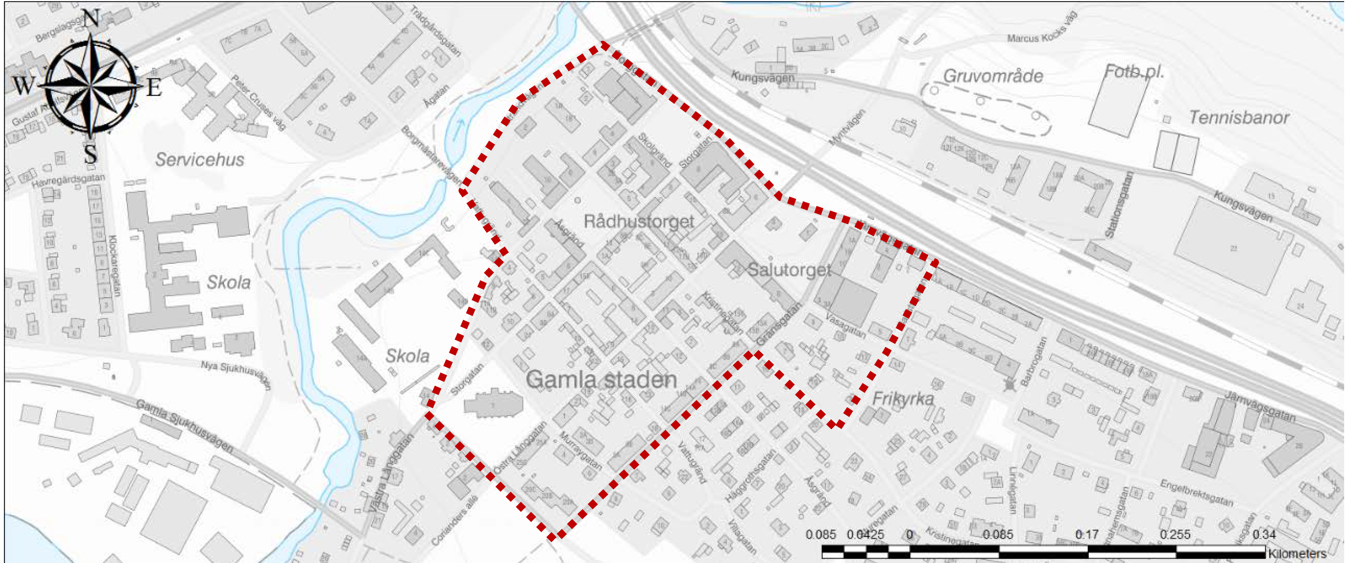 Kartbild över centrumområdet i Säter