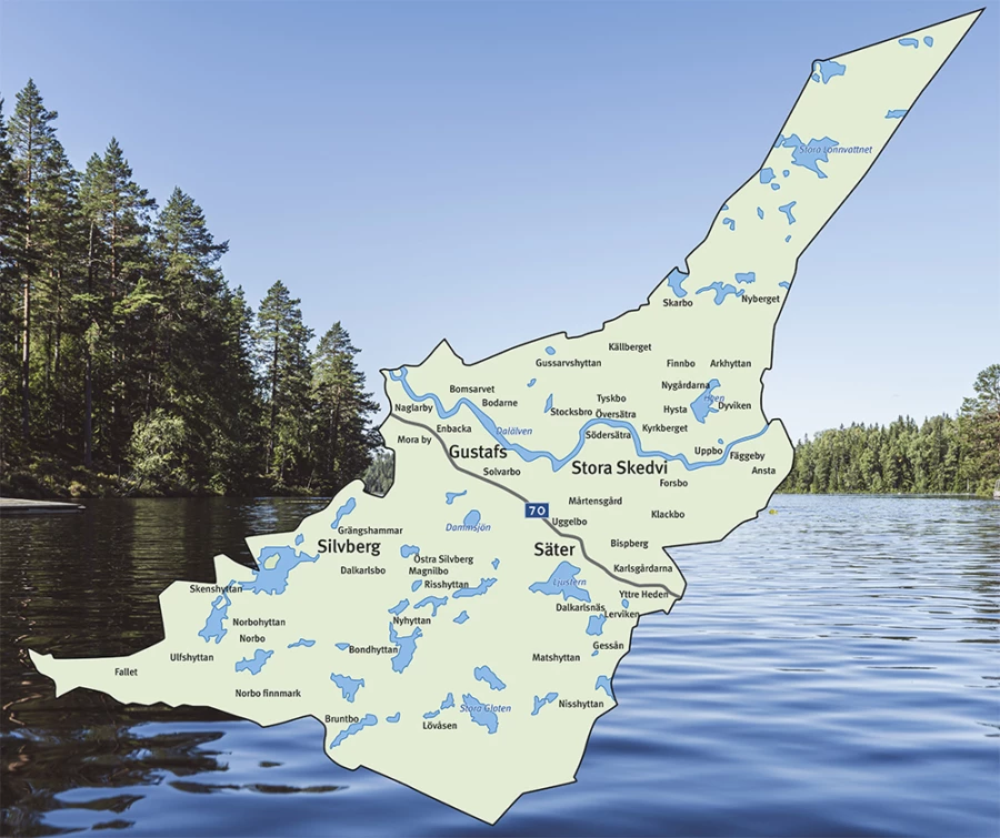 Säters kommun gränsar i öster till Hedemora och i väster till Borlänge och Falun, i söder till Smedjebacken och i norr till Falun. Säters residensstad är Falun och Dalarna tillhör Västerås stift.