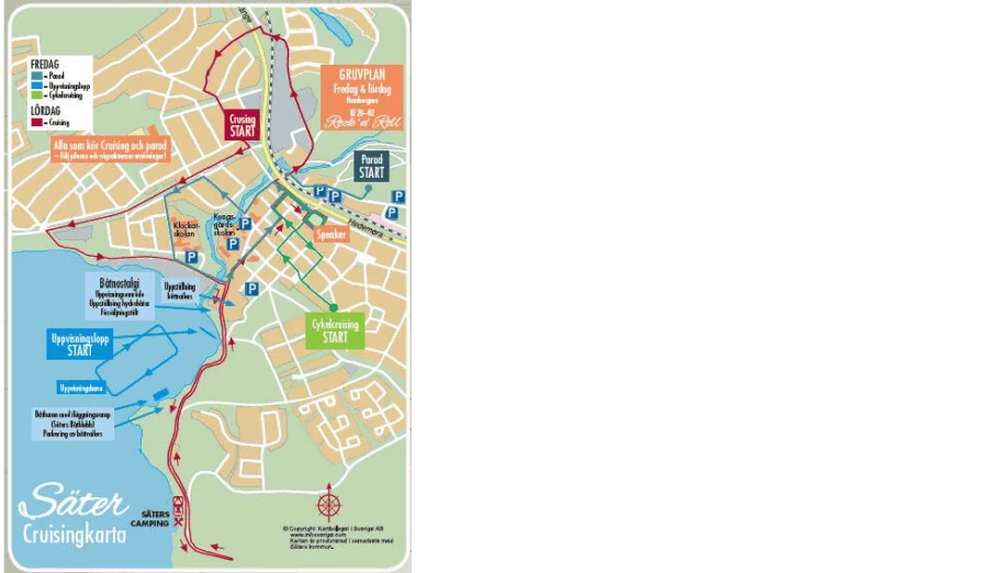 Detaljkarta över slingorna. Observera ingen cykelcruising eller båtuppvisning