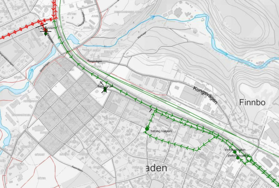 Detaljkarta över hur bussarna och kollektivtrafiken kör.