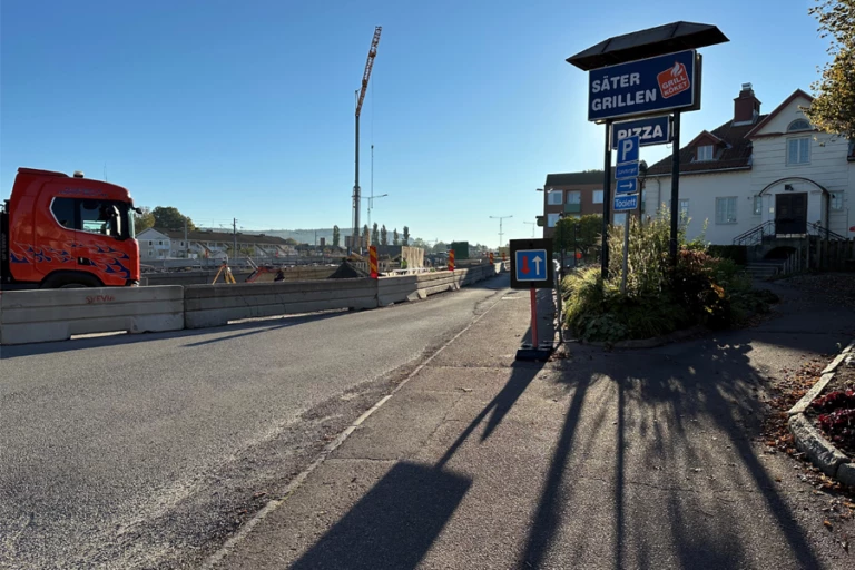 Den del av Järnvägsgatan som kommer att bli avstängd vecka 41–45