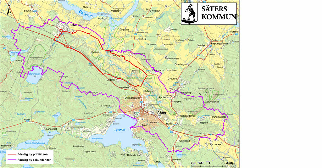 Karta visar utbredning av vattenskyddsområdet kring Solvarbo och Uggelbo.