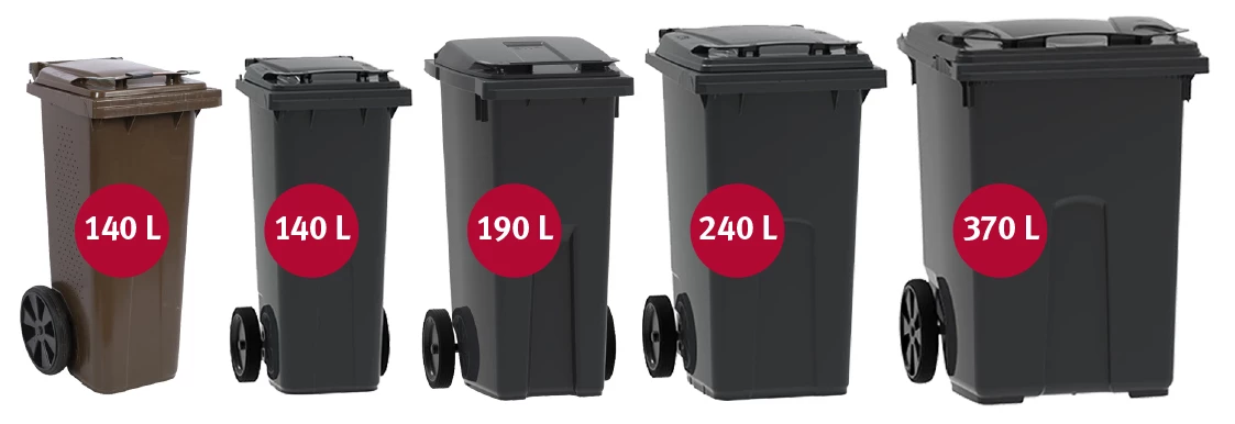 Avfallskärl med olika storlekar.