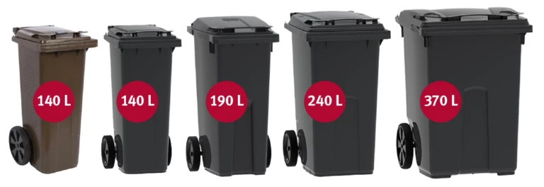Avfallskärl med olika storlekar.