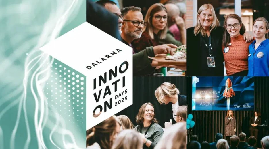 bild på en kub där det står dalarna innovation days och massa människor i bakgrunden