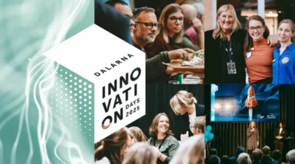 bild på en kub där det står dalarna innovation days och massa människor i bakgrunden