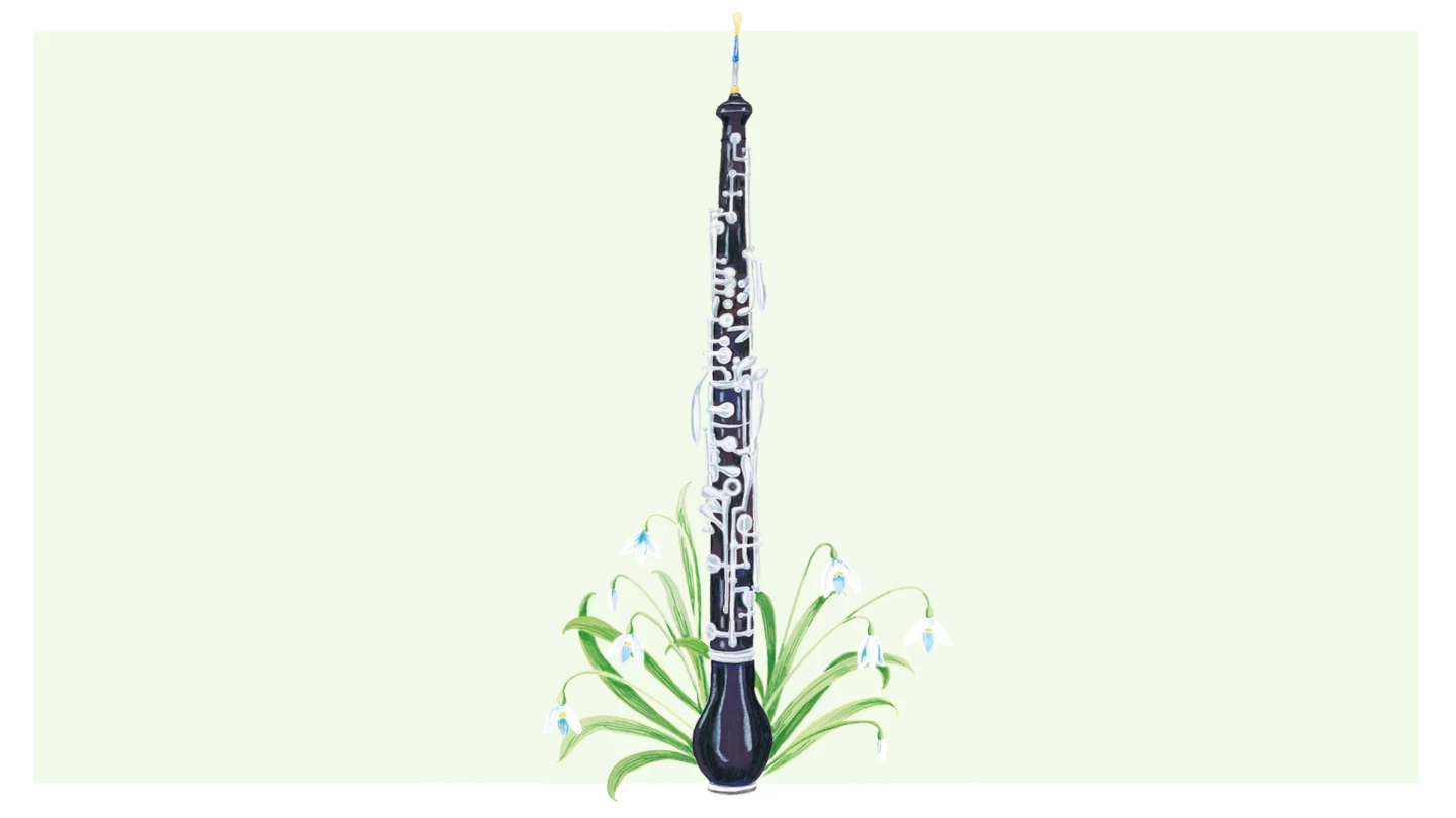Målad oboe med blommor nertill