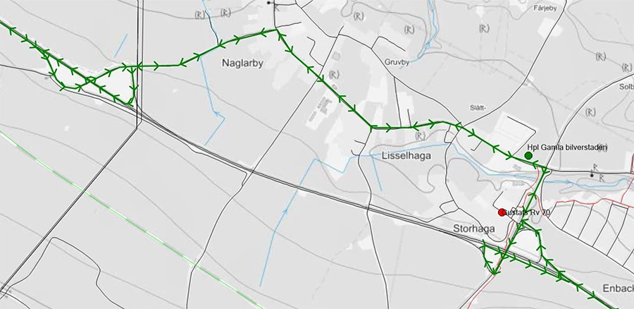 Karta över tillfälliga förändringar vid hållplats Gustafs riksväg 70.