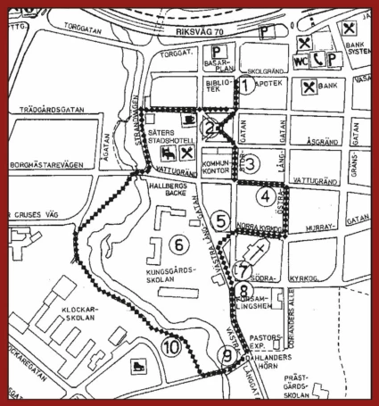 ritad karta över stadsvandring i trästaden Säter