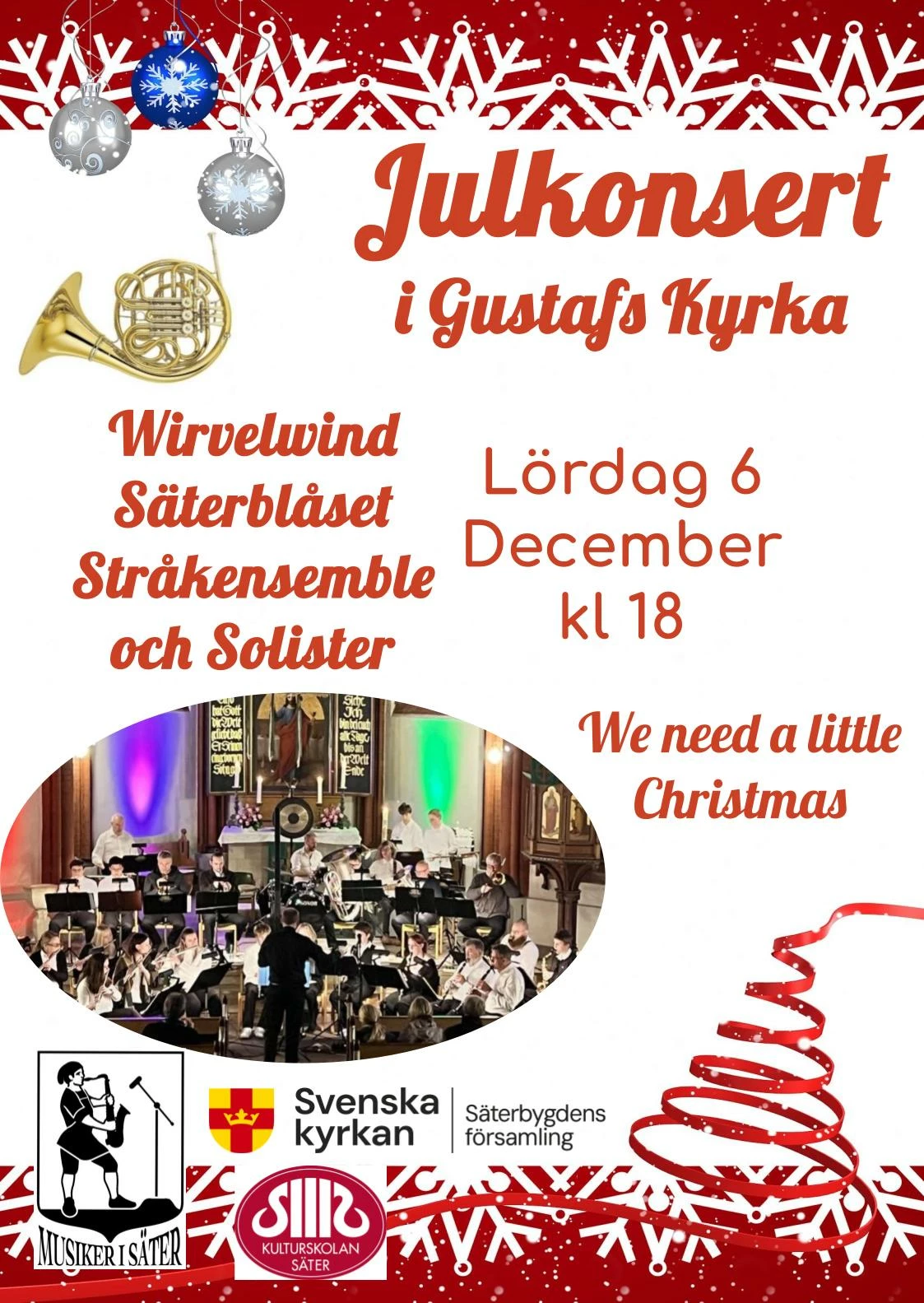 Affisch för julkonsert 6/12 i Säters kyrka