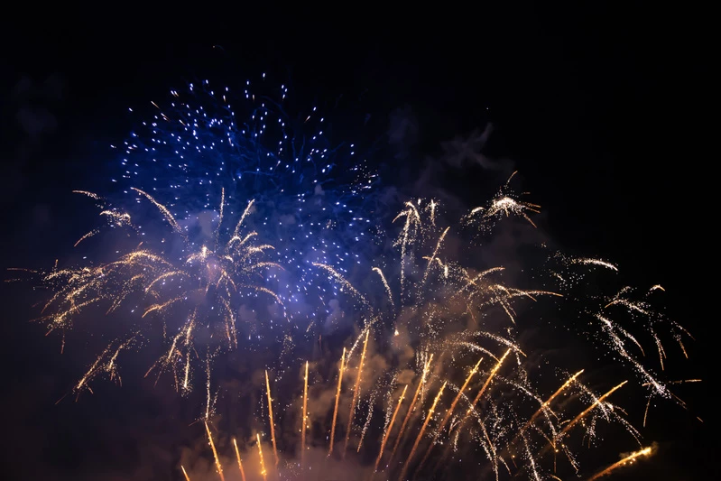 fyrverkerier som syns mot en mörk himmel