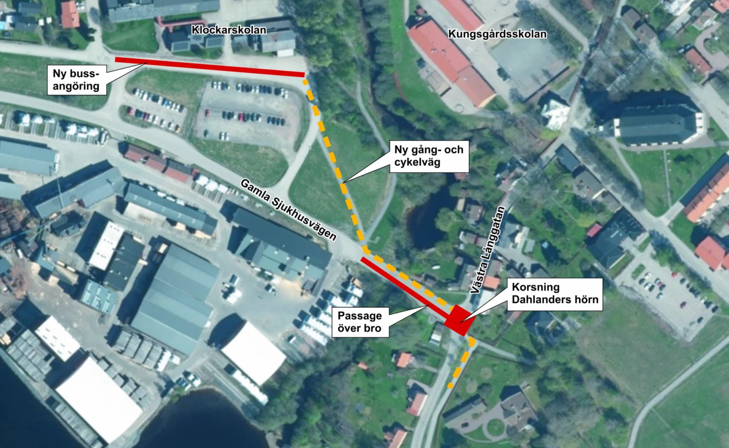 Karta över område där korsning ska byggas om i Säter