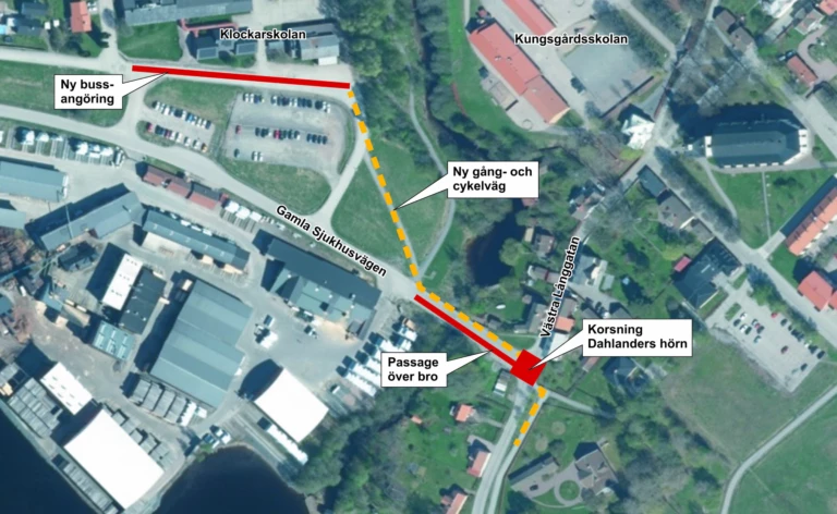 Karta över område där korsning ska byggas om i Säter