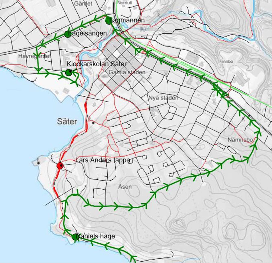 Karta över busslinje 376