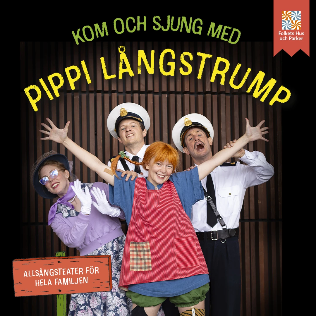 Affisch föreställande pippi långstrum, prusiluskan och kling och klang