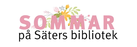 Bild på text sommar på säters bibliotek med färgglada blommor