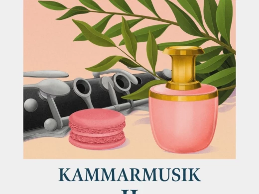 Målad affisch föreställande en klarinett, lite blad och en kaka