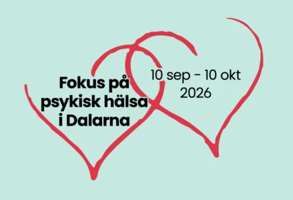 Illustration av två hjärtan med texten Fokus på psykisk hälsa i Dalarna 10 september till 10 oktober 2026