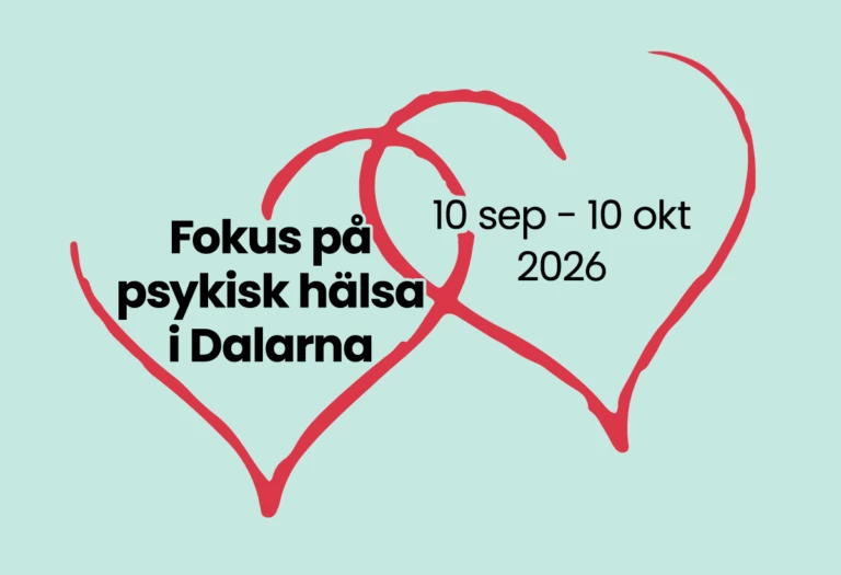 Illustration av två hjärtan med texten Fokus på psykisk hälsa i Dalarna 10 september till 10 oktober 2026
