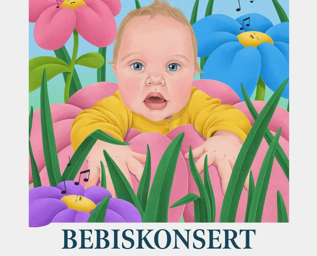 En bild föreställande en ritad bebis. En text där det står Bebiskonsert